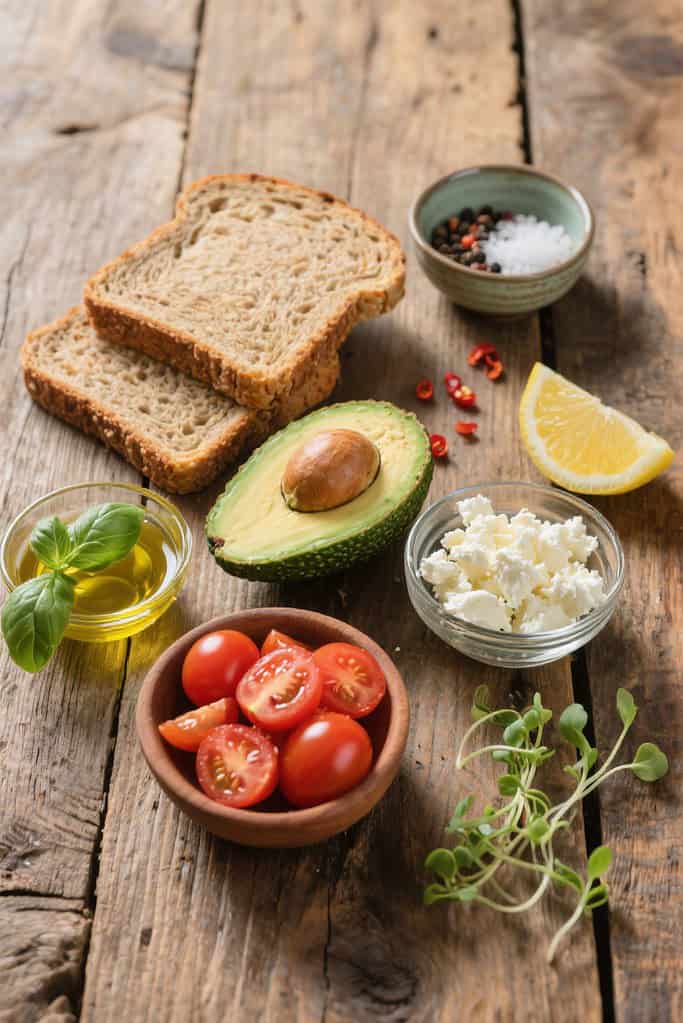 Creamy Avocado Toast With Feta And Cherry Tomatoes 2 Avocado toast with feta and cherry tomatoes ingredients
