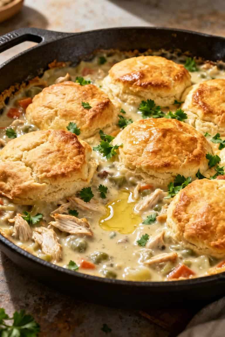Chicken pot pie with biscuits