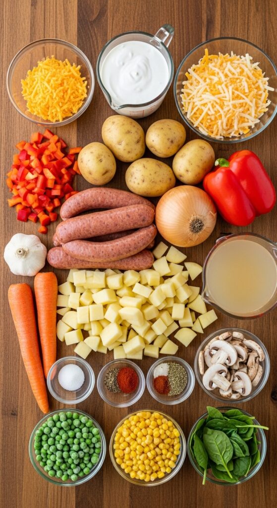 Instant Pot Sausage And Potato Casserole – Easy, Cheesy Comfort Food! 2 Instant pot sausage and potato casserole ingredients