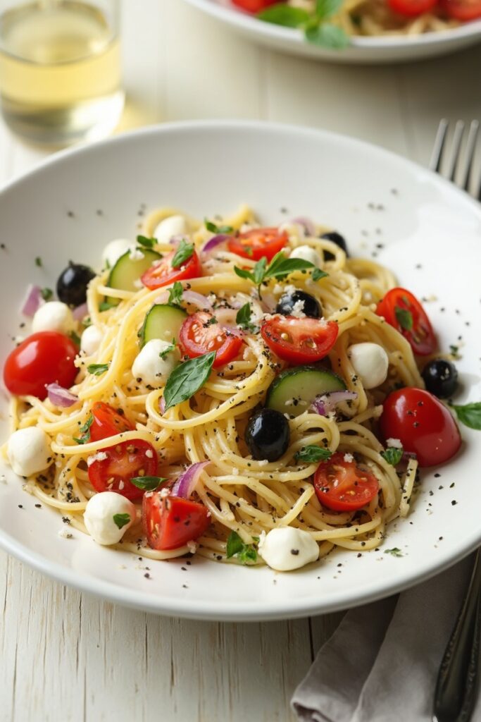 Delicious Italian Spaghetti Salad Recipe – Fresh &Amp; Flavorful 3 Italian spaghetti salad served