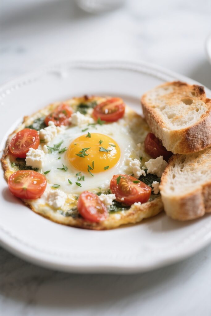 Mediterranean Baked Feta Eggs: Tasty Protein-Packed Breakfast 3 Mediterranean baked feta eggs served