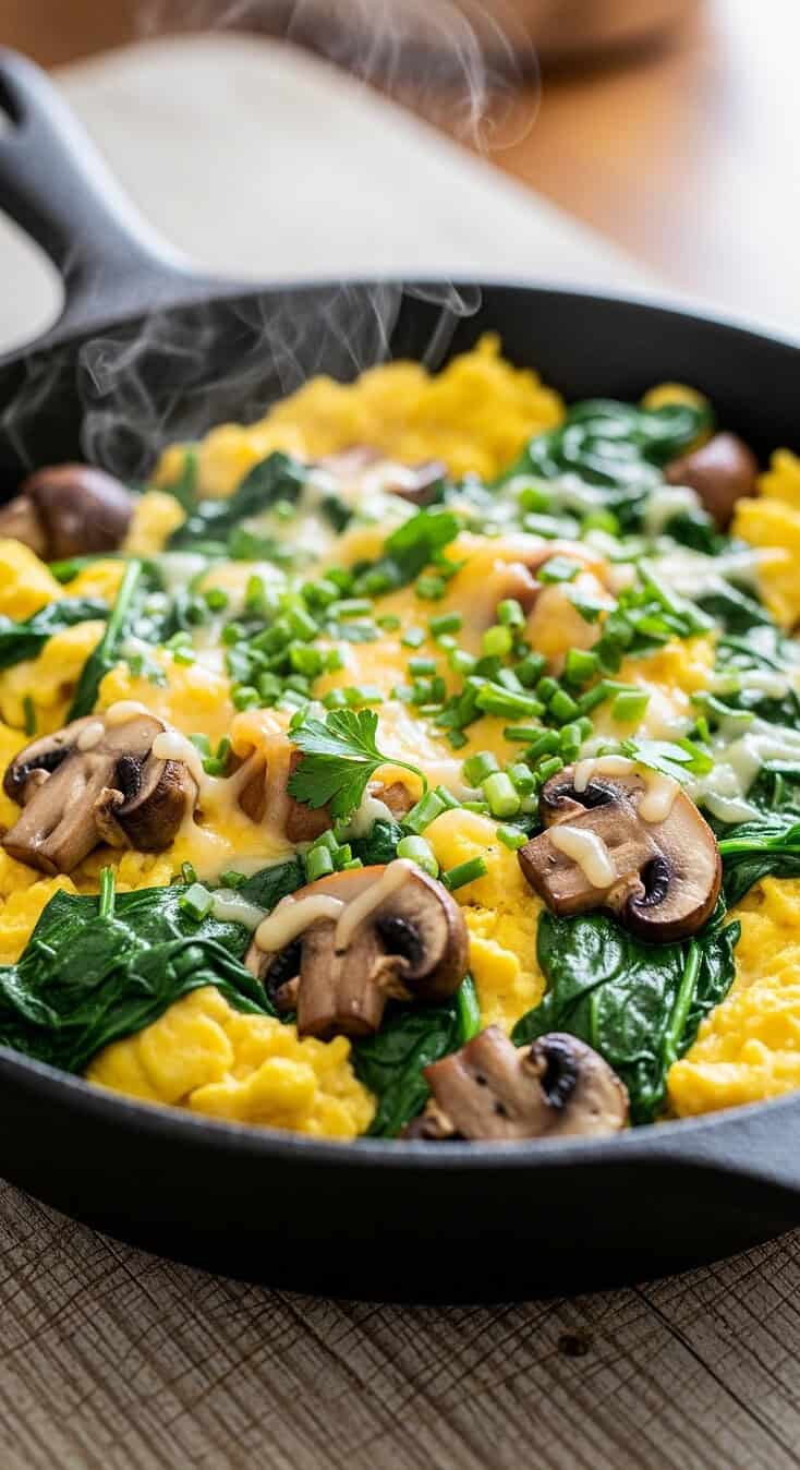 Mushroom spinach scrambled eggs