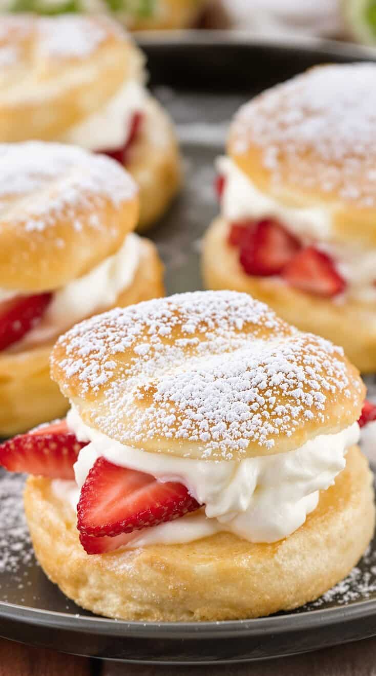 Strawberry cream puffs scaled