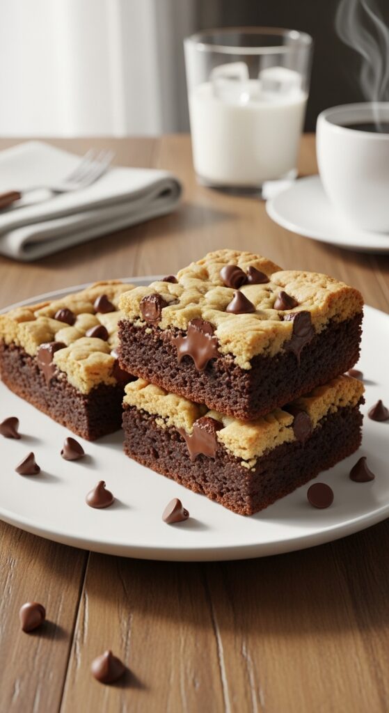 Chocolate Chip Cookie Brownies: The Best Dessert Mashup 3 Chocolate chip cookie brownies served