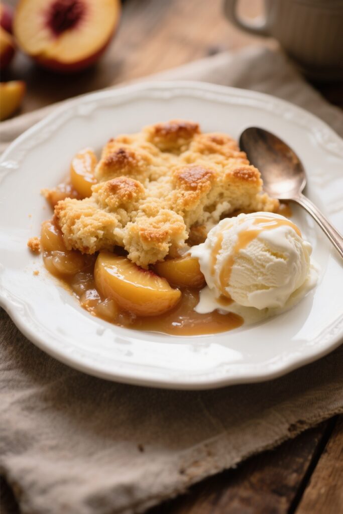 Classic Southern Peach Cobbler Recipe (Easiest Ever!) 3 Classic southern peach cobbler served