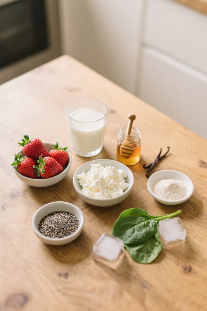 Strawberry Cottage Cheese Smoothie: A Creamy, Protein-Packed Delight 2 Strawberry cottage cheese smoothie ingredients