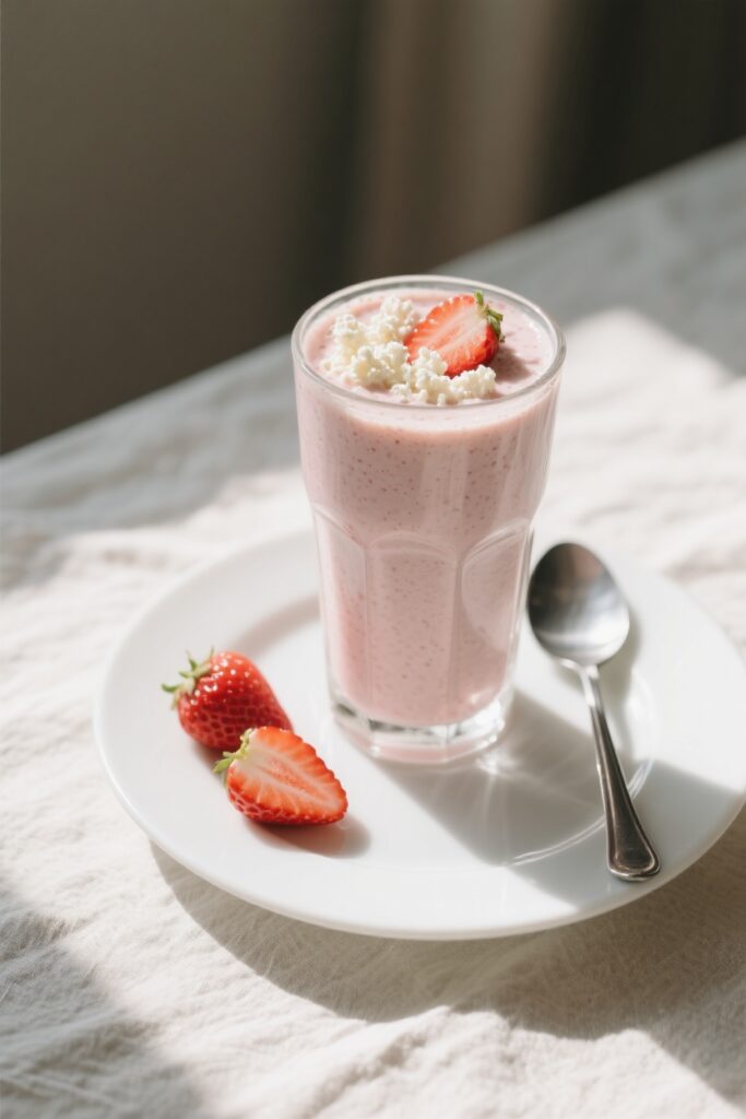 Strawberry Cottage Cheese Smoothie: A Creamy, Protein-Packed Delight 3 Strawberry cottage cheese smoothie served