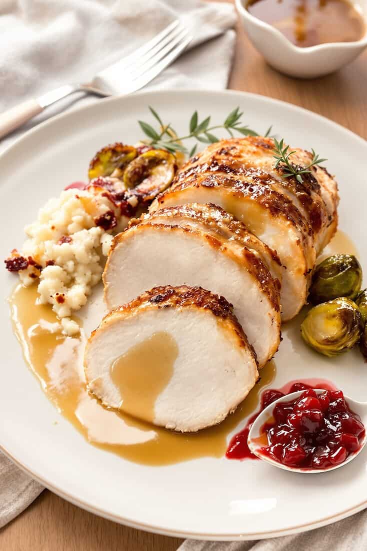 Classic roast turkey with herb butter served