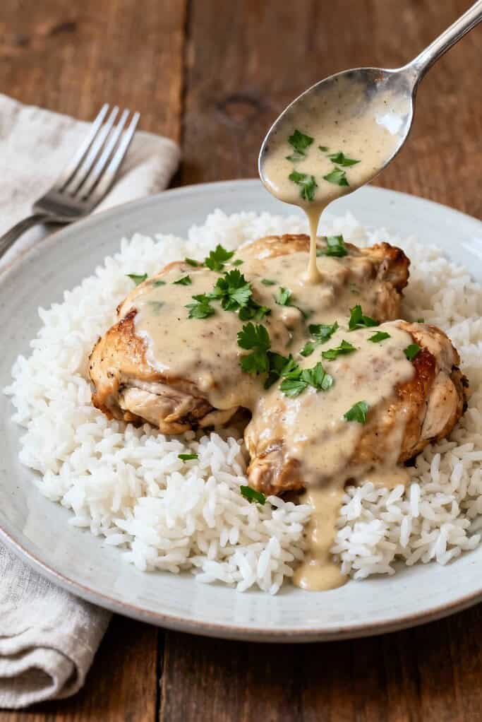 Creamy Smothered Chicken And Rice: The Ultimate Comfort Food Recipe 2 Creamy smothered chicken and rice served
