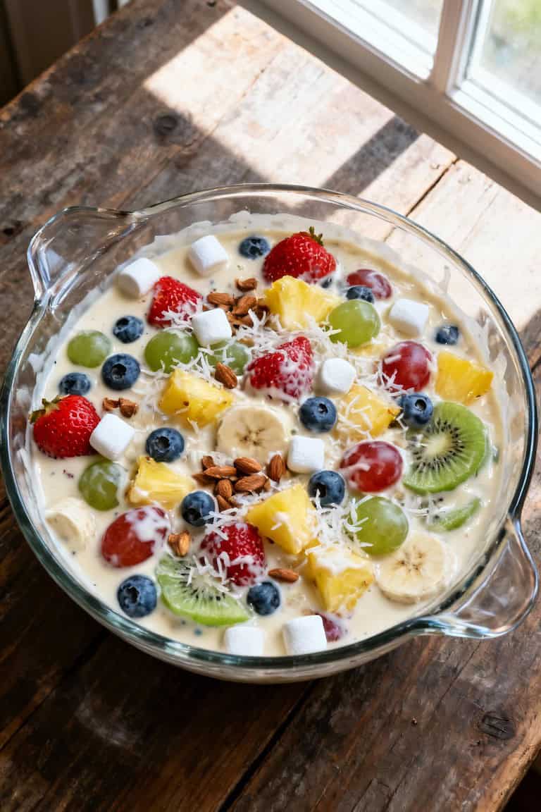 Creamy vanilla pudding fruit salad