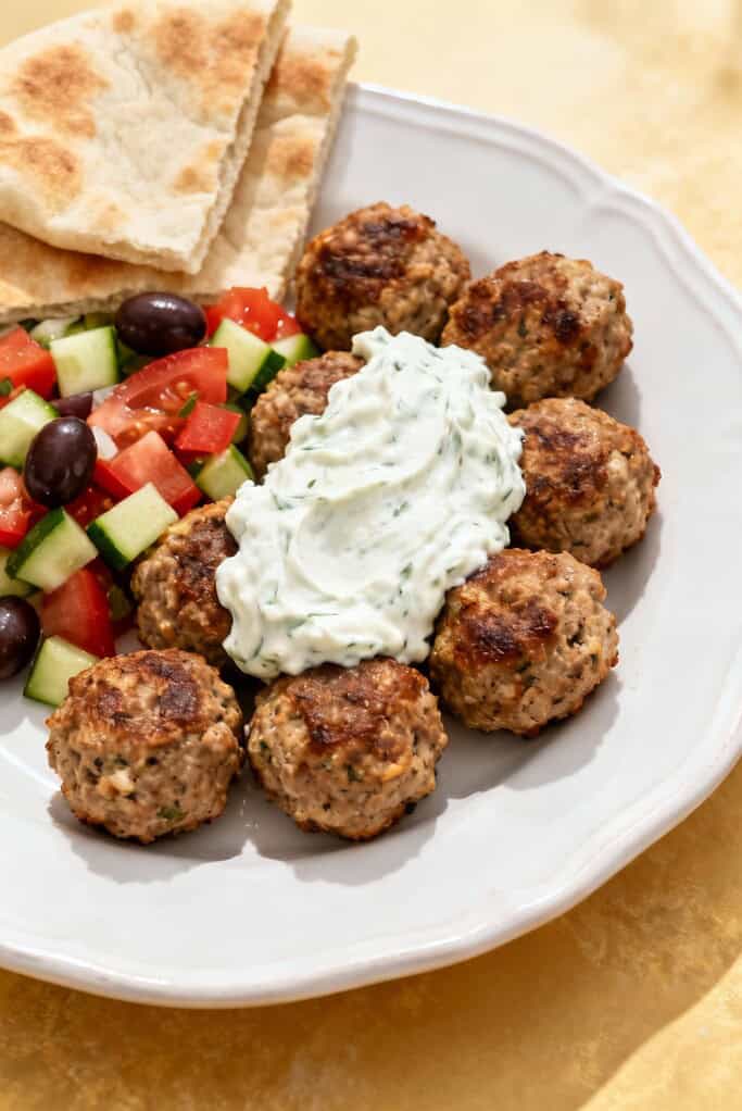 Greek Turkey Meatballs With Tzatziki: A Healthy Mediterranean Delight 3 Greek turkey meatballs with tzatziki served