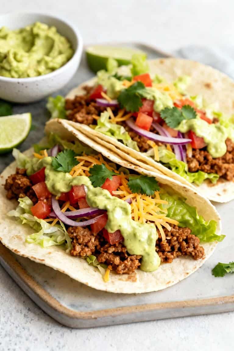 Ground turkey tacos with avocado sauce recipe