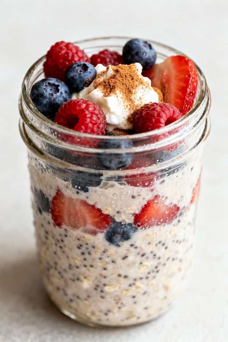 Healthy vanilla berry protein overnight oats