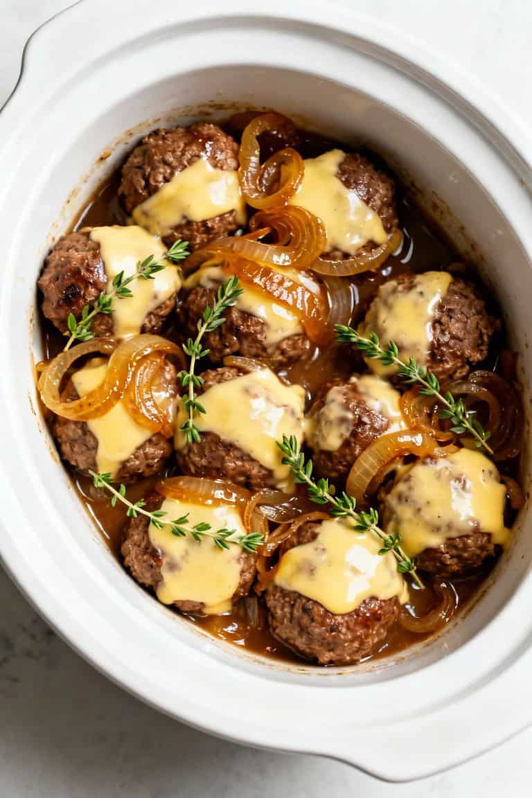 Crockpot french onion meatballs recipe