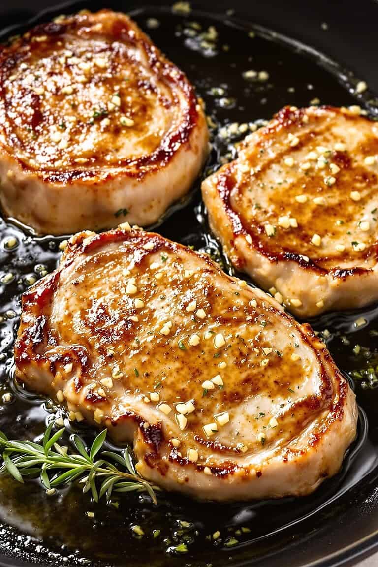 Juicy skillet pork chops with garlic butter