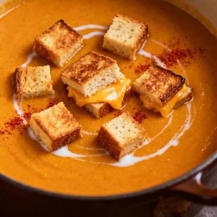 Easy &Amp; Spicy Pumpkin Soup With Grilled Cheese Croutons 3 Spicy pumpkin soup with grilled cheese croutons