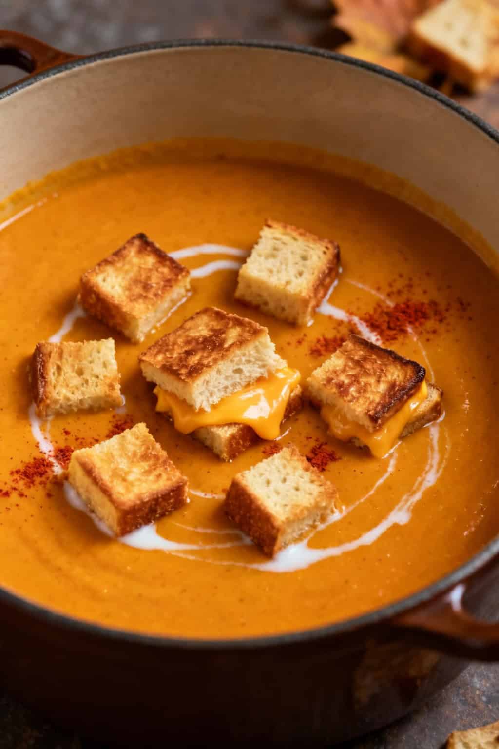 Easy &Amp; Spicy Pumpkin Soup With Grilled Cheese Croutons 1 Spicy pumpkin soup with grilled cheese croutons