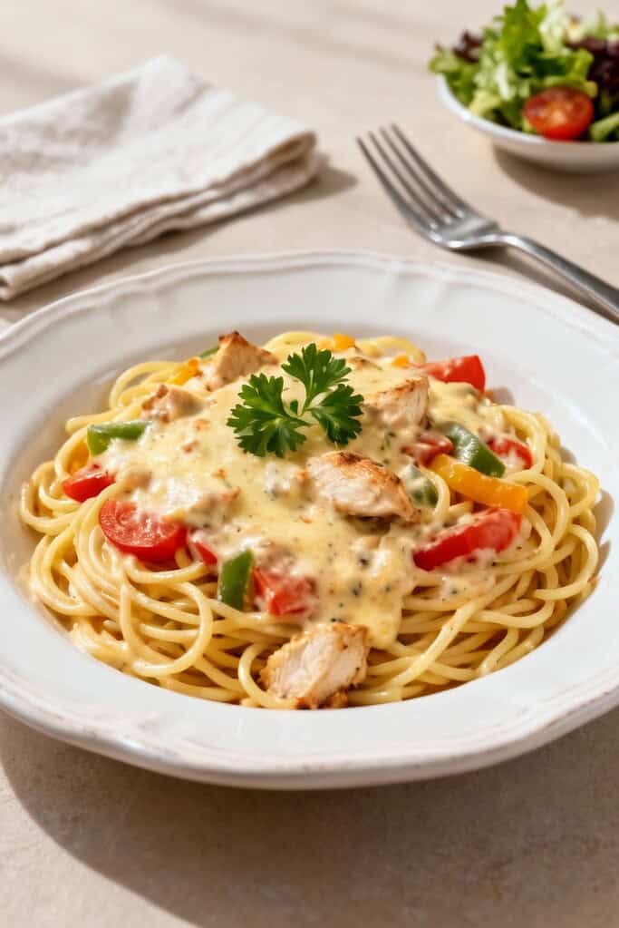 Spaghetti Chicken Casserole: A Comforting Family Dinner Recipe 2 Spaghetti chicken casserole served