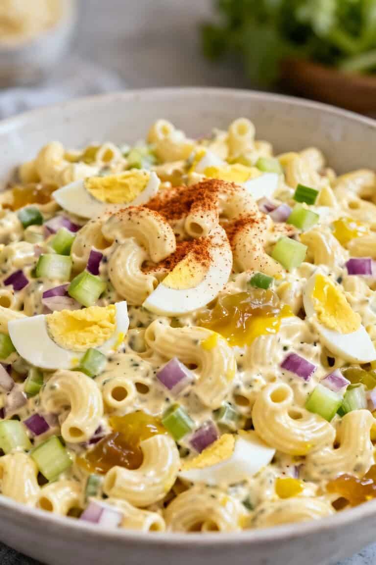 Creamy deviled egg macaroni salad