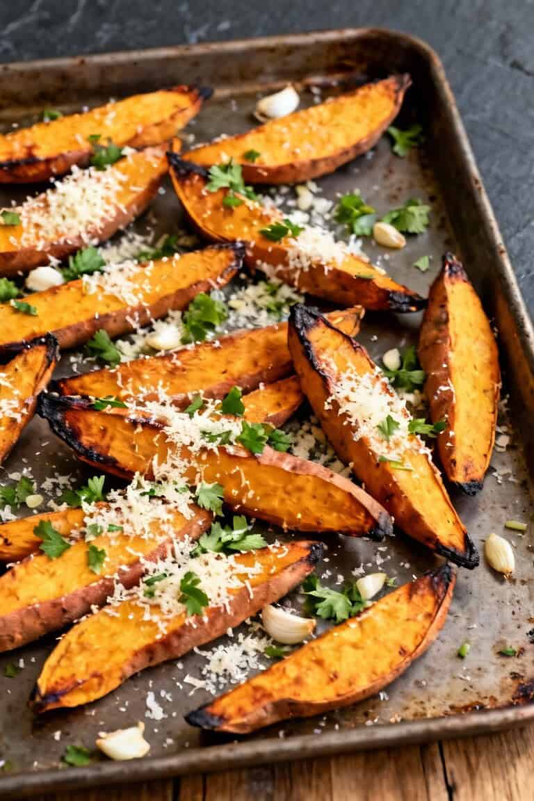 Garlic parmesan sweet potato wedges