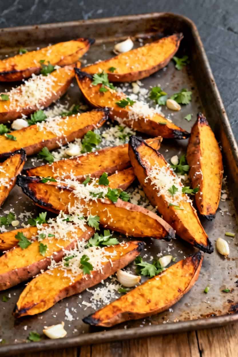 Garlic parmesan sweet potato wedges