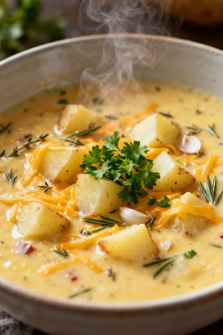 Cheddar garlic herb potato soup