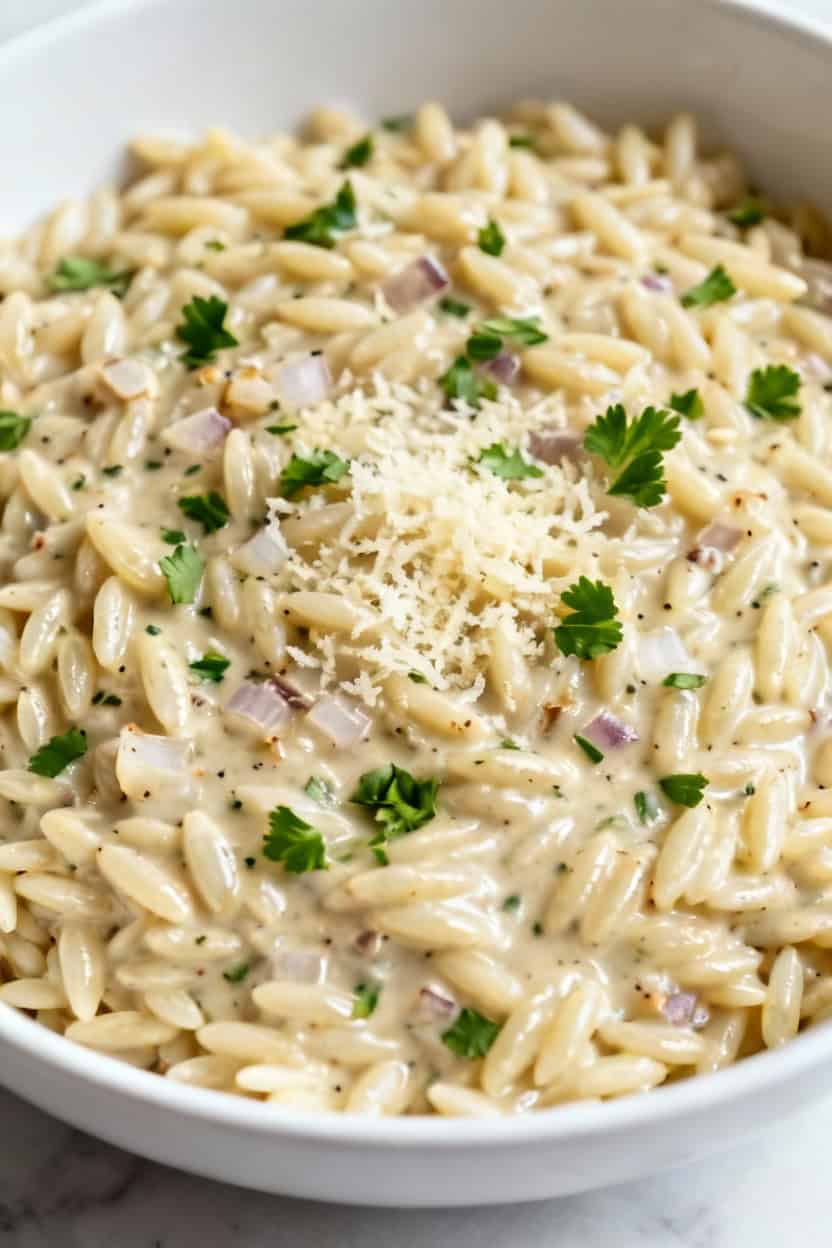 Creamy garlic parmesan orzo