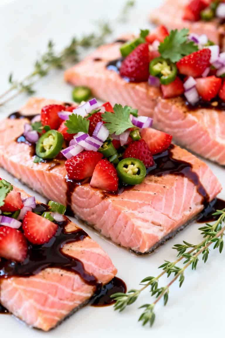 Balsamic glazed salmon with strawberry salsa