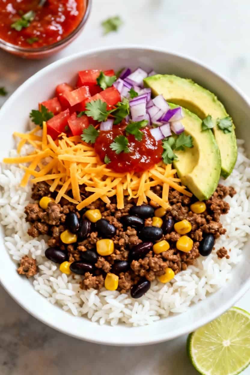Easy Taco Rice Bowl Recipe: Quick Mexican-Inspired Dinner 1 Easy taco rice bowl